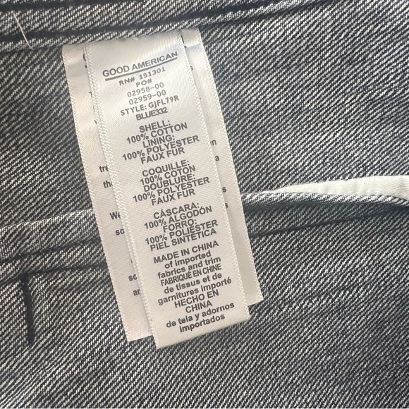 Good American Dark Denim Jacket Faux Fur Trim size Large (3) - Picture 10 of 11